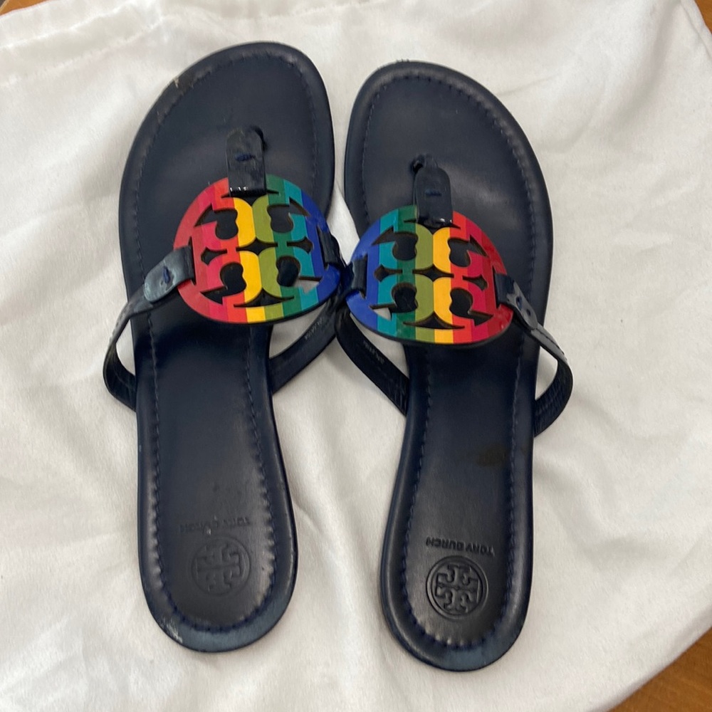 Tory Burch Miller pride logo sandals in navy blue size 11